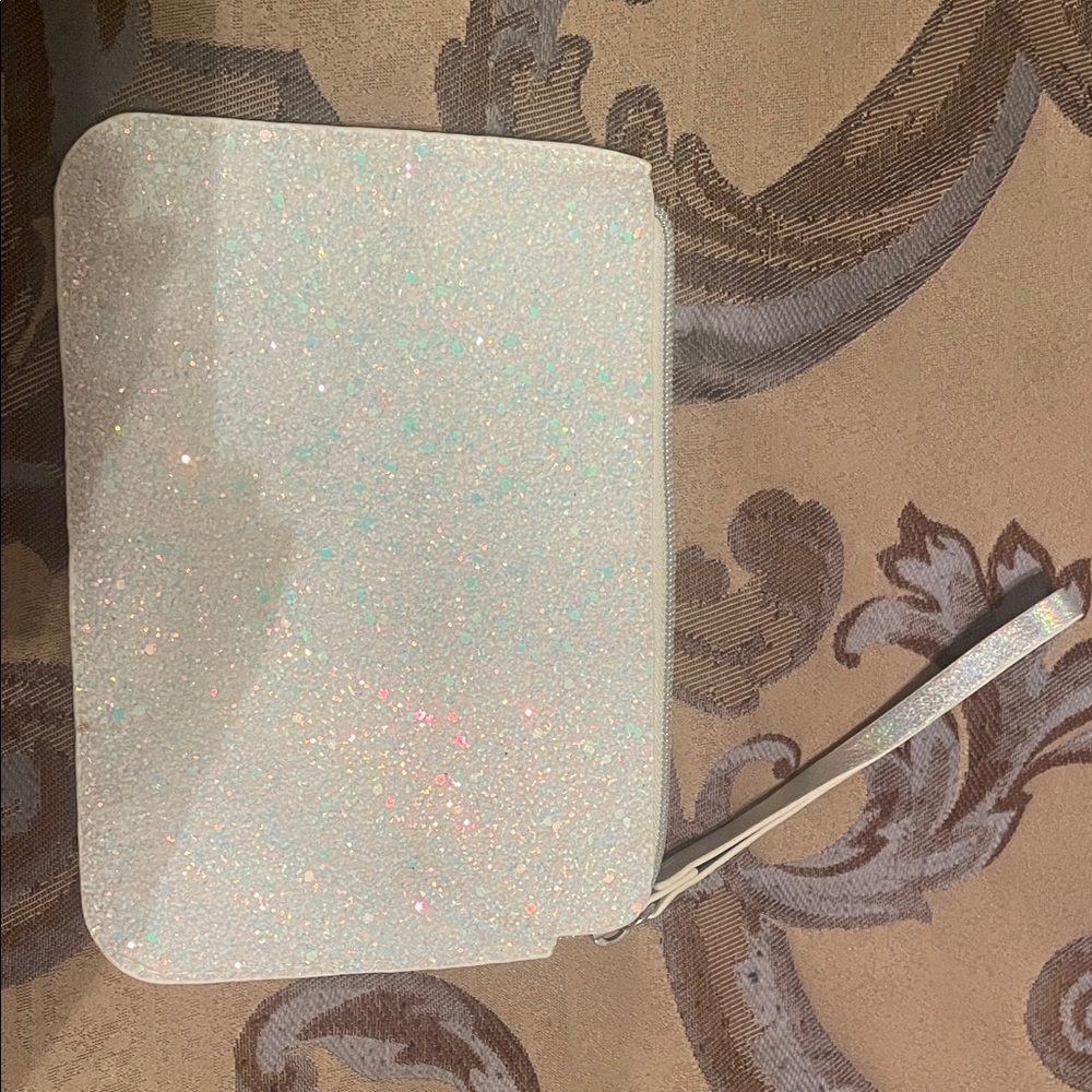 Glittery White Wristlet Clutch